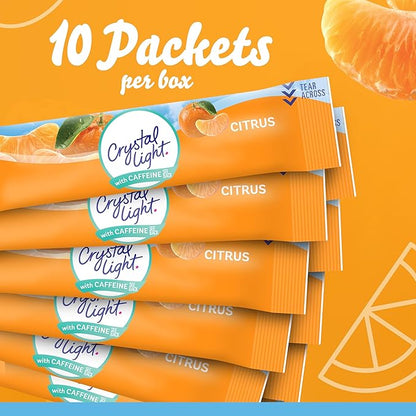 Crystal Light Citrus Naturally Flavored Powdered Drink Mix with Caffeine, 10 ct On-the-Go-Packets