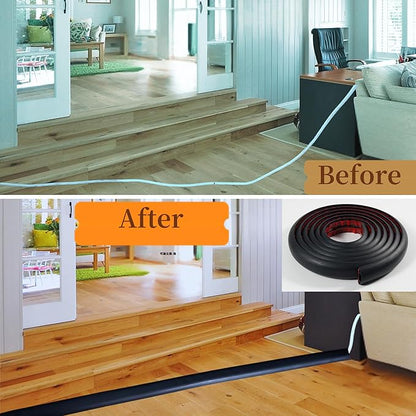 3.3ft Self Adhesive Floor Cord Cover,Heavy Duty Soft PVC Cable Protector and Extension Cord Hider,Cord Management System to Hide Wires on Floor,Cable Cavity:0.61" (W) x 0.32" (H) White