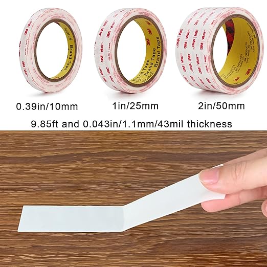 Double Sided Tape 0.39in X 9.85ft，Heavy Duty Removable Mounting Tape, Picture Hanging Adhesive Strips