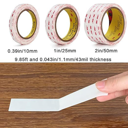 Double Sided Tape 0.39in X 9.85ft，Heavy Duty Removable Mounting Tape, Picture Hanging Adhesive Strips