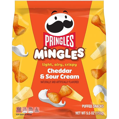 Pringles Mingles Puffed Snacks, Cheddar and Sour Cream, Cheese Puffs, Salty Snacks (6 Bags)