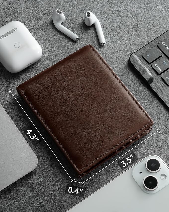 Genuine Leather Wallet for Men Bifold RFID Blocking Wallets with 12 Card Slots, 2ID Window & 2 Cash Pocket - Includes Gift Box (Brown)