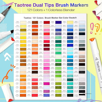 Taotree Alcohol Markers Brush Tip, 121 Colors Brush Markers Dual Tip Coloring Pens, Brush & Fine Tip Sketch Illustration Drawing Art Supplies Gift for Artist Coloring Book Painting, Sketching