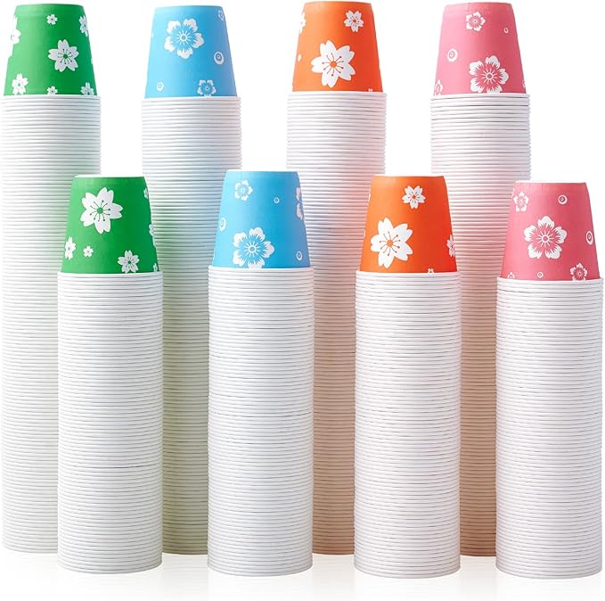LITOPAK 800 Pack 3 oz Disposable Bathroom Cups, Colorful Small Disposable Paper Cups for Parties, Picnics, Barbecues, Travel and Events