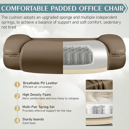 Leather Office Chair, PU Home Computer Desk Chairs with Ergonomic Back Support, 360°Swivel Free，Small Gaming Chair with Wheels and Adjustable Armrests, for Short People Use
