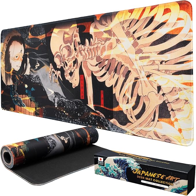 BELLEMOND Japanese Art Desk Mat | Large 31.5x11.8in Desk Pad | Mouse Pad for Keyboard & Mouse | Non-Slip Base, Water-Repellent, Smooth Precision | Yokai Rising