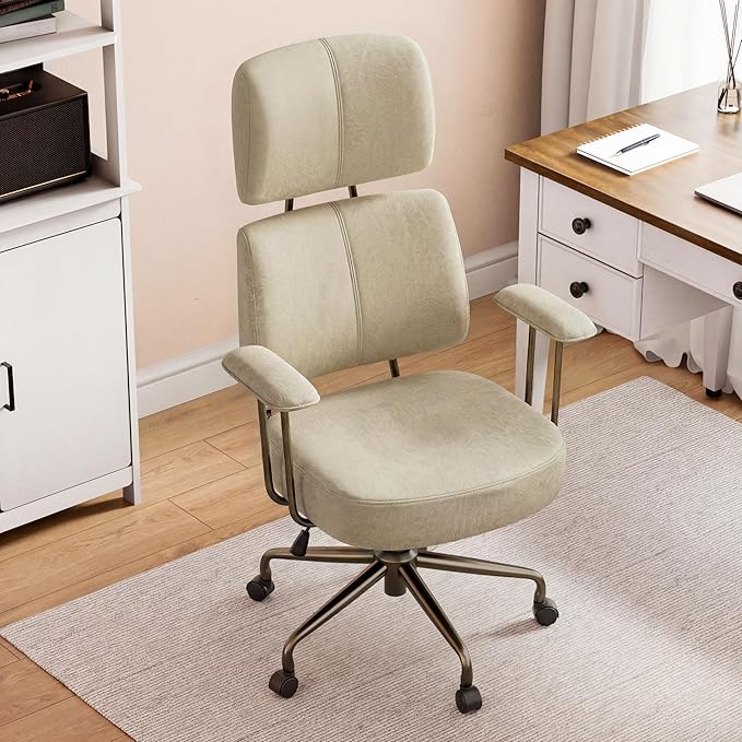 EUREKA ERGONOMIC Home Office Desk Chairs, Ergonomic Computer Chair with High Back, Executive Office Chair with Lumbar Support, Spring Cushion Seat, Mid-Century Modern, Off-White