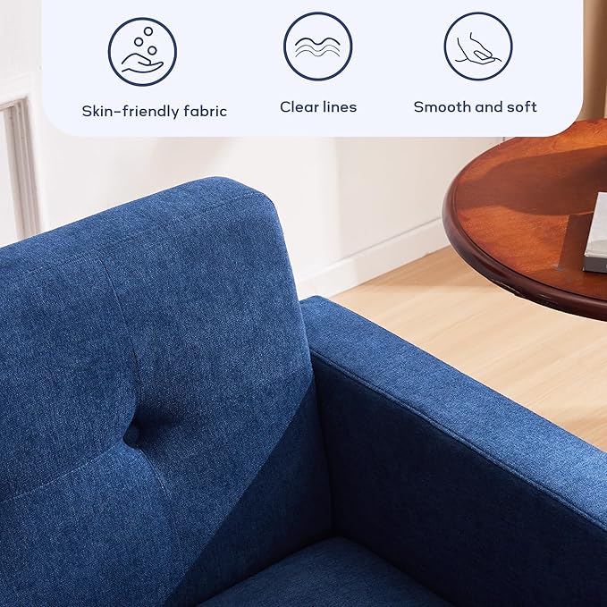 HUIMO Living Room Set, Button Tufted Living Room Furniture Sets, Upholstered Modern Couch Set with Solid Frame, Deep Seat Sofa Set for Living Room, Office (Dark Blue, 3 Piece Set-1*loveseat+2*Chair)