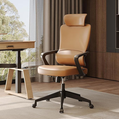 EUREKA ERGONOMIC Leather Desk Chair, High Back Office Chair, Microfiber PU Leather Office Chair with Wheels, Executive Office Chair Comfy for Home & Office, Brown