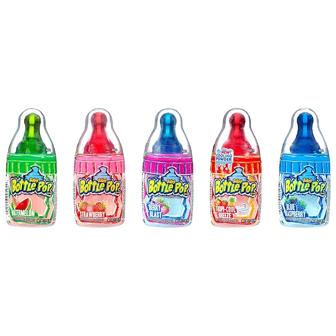 Baby Bottle Pop Christmas Candy Lollipop, 18 Ct Bulk Lollipops w/ Dipping Powder in Assorted Fruity Flavors, Full Size, Individually Wrapped Hard Candy For Party Favors, Stocking Stuffers, Kids Gifts