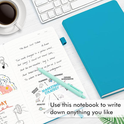 feela 24 Pack Journal Notebook Bulk for Work, Business Notebook Hardcover Lined Writing Journal with Pen Holder for Men Women Note Taking, with 24 Black Pens, 120 GSM, 5.1”x8.3”, A5, Teal