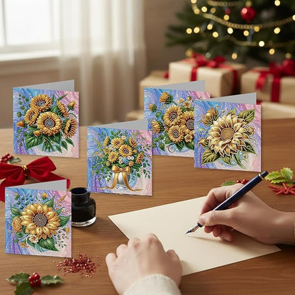 jinglinhh 12pcs Sunflower Basket Diamond Art Painting Greeting Cards with Envelopes, DIY Card Making Kits for Adults, Diamond Art Christmas Cards for Birthday Holiday Postcards Craft Gifts