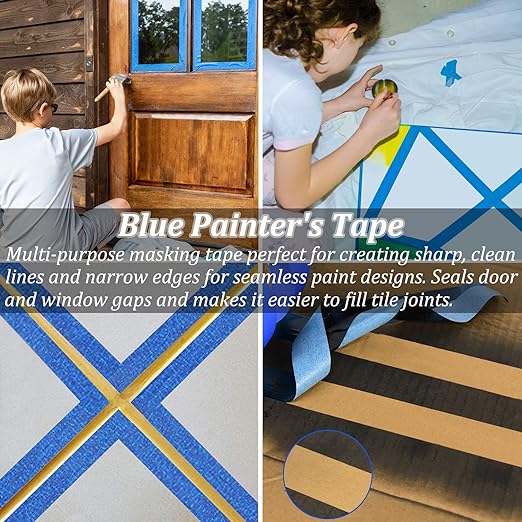 3 Rolls Premium Painters Tape, 1.88inch x 60.1yds, Professional Grade Paint Paper Tape Blue Painter Tapes for Indoor and Outdoor Use, Crafts, Arts, Wall Painting, Labeling, Decorations, Removes Easily