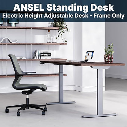 Ansel Dual Electric Motor Desk Frame, 2-Stage Reverse Column Height Adjustable, Home Office Computer Workstation Sit Standing, Memory Keypad, 300lbs Capacity, for tops up to 24"x70", Silver-Frame Only