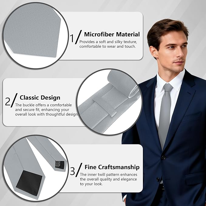 Fineknot Black Ties for Men, Formal Neckties for Men, Solid Color Mens Ties for Business, Wedding, Party, Mens Neck Tie
