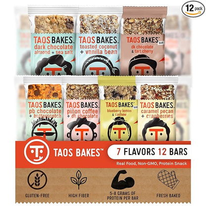 Taos Bakes - Variety Pack - Breakfast Bars - High Protein and High Fiber packed Granola Bars - Gluten Free & Non-GMO - Healthy Snacks for Adults & Kids – Trail Mix Bars - 12 Pack, 1.8oz ea
