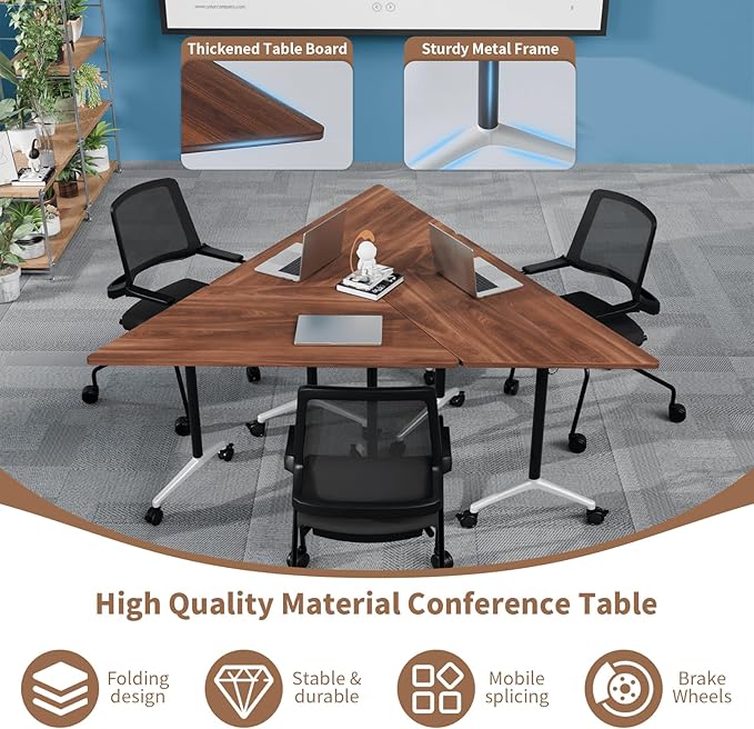 Conference Table, Foldable Conference Room Tables with Silent Wheels, Folding Modular Seminar Meeting Tables, Modern Rectangle Training Table for Office, Boardroom (8, Trapezoidal2, 47.2)