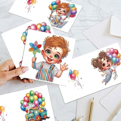 jinglinhh 12pcs Diamond Art Painting Balloon Pickup Truck Train Greeting Cards with Envelopes, DIY Card Making Kits for Adults, Diamond Art Christmas Cards for Birthday Holiday Postcards Craft Gifts