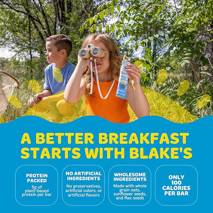 Blake's Breakfast Bars with Protein — Blueberry (30 Count), 5g Clean Plant-Based Protein, Gluten Free, Nut Free, Dairy Free & Vegan, Healthy Snacks for Kids or Adults, School Safe