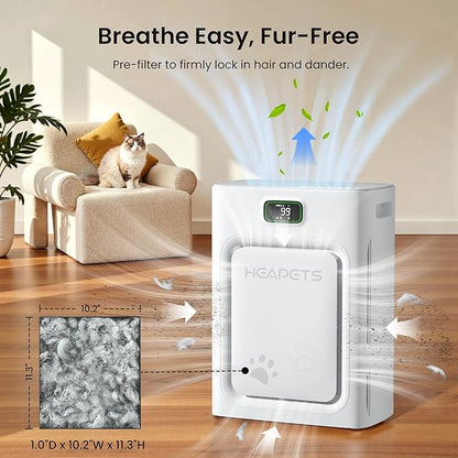 Pet Air Purifier for Home Large Room 2500 sq ft, H13 HEPA Washable Double-Sided Filter, Air Cleaner for Pet Hair Dander Odor Allergies Pollutant Smoke Dust, PM2.5 Air Quality Monitor, Auto Mode, Grey