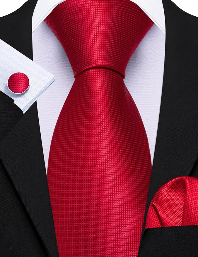 Barry.Wang Tie Sets for Men Silk Solid Necktie Stain Ties Handkerchief Pocket Square Cufflinks Wedding Business Dyed