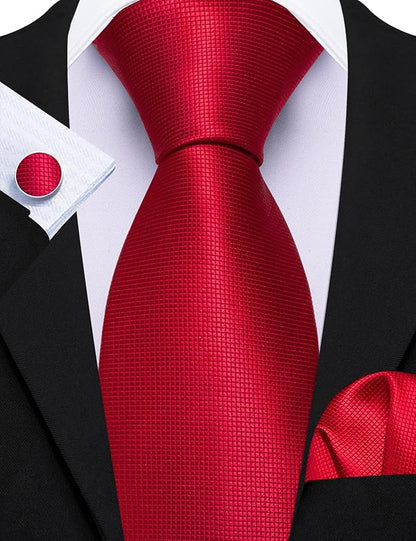 Barry.Wang Tie Sets for Men Silk Solid Necktie Stain Ties Handkerchief Pocket Square Cufflinks Wedding Business Dyed