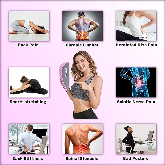 Back Stretcher Pillow – Pain Relief for Lower Back, Lumbar Support, Posture Correction, Sciatica Aid, Orthopedic Design, Easy to Use at Home, Office, or Anywhere, Orthopedist Recommended (Pink)