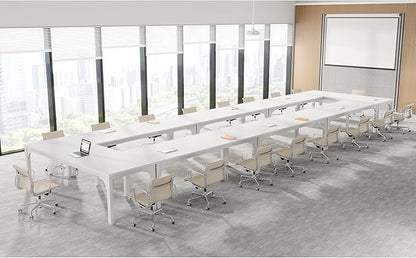 Conference Table, Super Sturdy Large Rectangle Meeting Seminar Table, Long Business Tables, White, 8Pcs