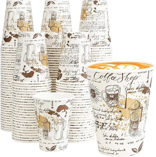 SIUQ 240 Pack 12oz Paper Coffee Cups, 12 Ounce Disposable Coffee Cups, Retro Design, Leak-Proof, Hot/Cold Beverage Drinking Cup for Chocolate, Cocoa, Coffee Bar Supplies