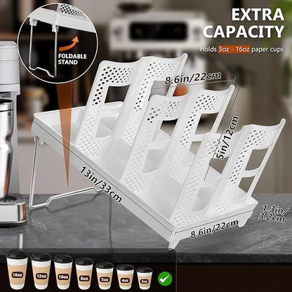 6-Slot Paper Cup and Lid Holder, Disposable Coffee Cup Dispenser, Upright Paper Cup Dispenser for Coffee Stations, Kitchens, Bars, Restaurants, Lounges (White)