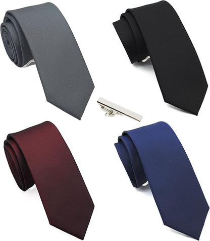 Skinny Solid Ties for Men, 2.5 inch Slim Plain Neckties 4-Pack