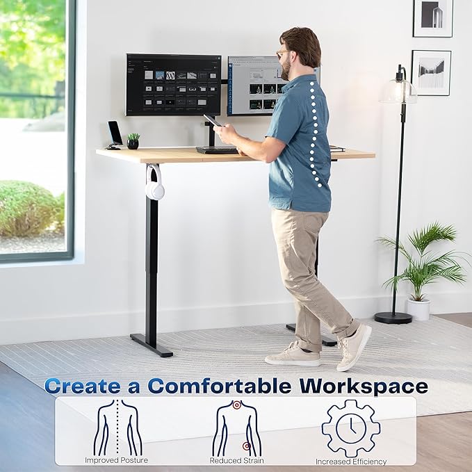 VIVO Electric 60 x 30 in Standing Desk, Memory Height Adjustment, 1B Series, Light Wood Top Black Frame, DESK-KIT-1B6C-30