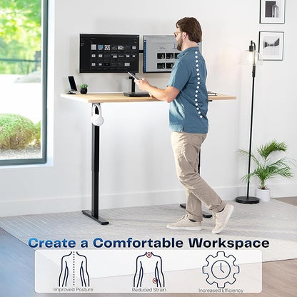VIVO Electric 60 x 30 in Standing Desk, Memory Height Adjustment, 1B Series, Light Wood Top Black Frame, DESK-KIT-1B6C-30