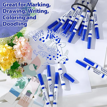 Janlaugh 36 Pcs Blue Washable Markers Bulk Coloring Broad Line Markers for Kids Blue Conical Tip drawing pen for School Supplies, travel Art baby shower gender reveal party Supplies, Ages 6+