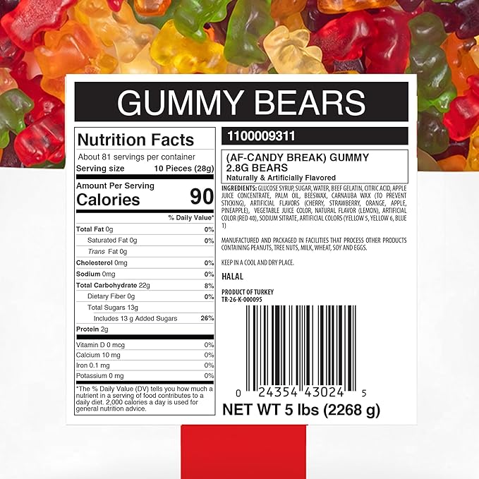 Candy Break Gummy Bears, Six Flavor Gummies, Sweet & Fruity Candy Snacks for Kids & Adults, Bulk Candies Share Size Bag, Variety Pack, 5 lbs, Pack of 1