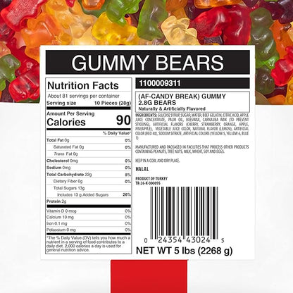 Candy Break Gummy Bears, Six Flavor Gummies, Sweet & Fruity Candy Snacks for Kids & Adults, Bulk Candies Share Size Bag, Variety Pack, 5 lbs, Pack of 1