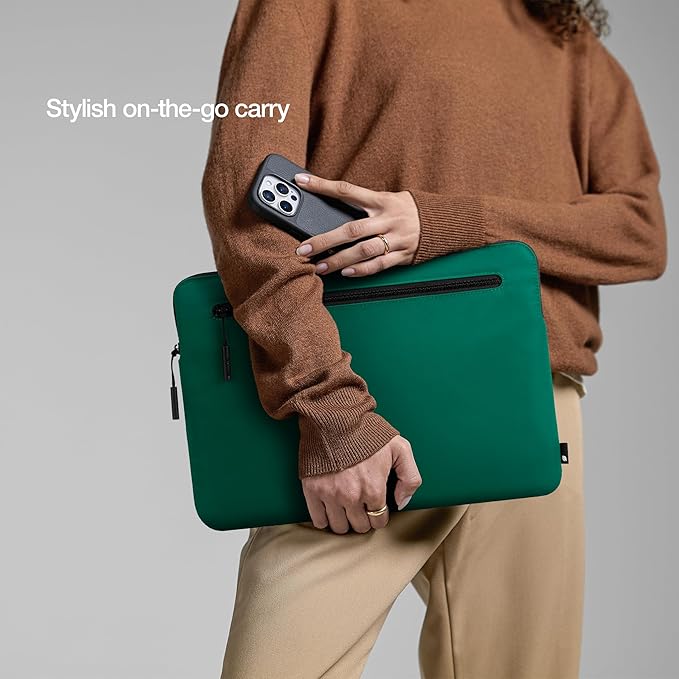 Incase Compact Laptop Sleeve with Flight Nylon - 16 Inch MacBook Pro and Laptop Case – Slim Computer Sleeve with Faux Fur Lining, Front Accessory Pocket with Zipper - Malachite Green