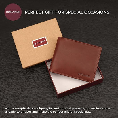 Genuine Leather Mens Bifold Wallet | RFID Blocking, 8 Credit Card Slots, 2 Sections for Bills & 2 Additional Slots | Dark walnut brown