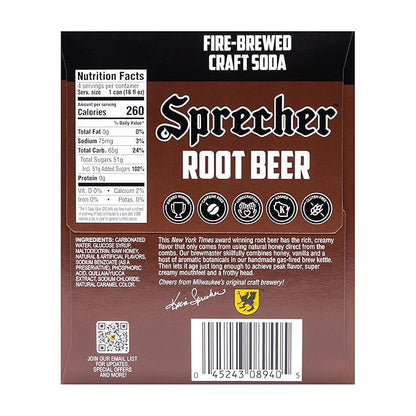 Sprecher Root Beer, Fire-Brewed Gourmet Craft Soda with Real Honey, Caffeine Free, Gluten Free, 16 fl oz Cans (12 Pack)
