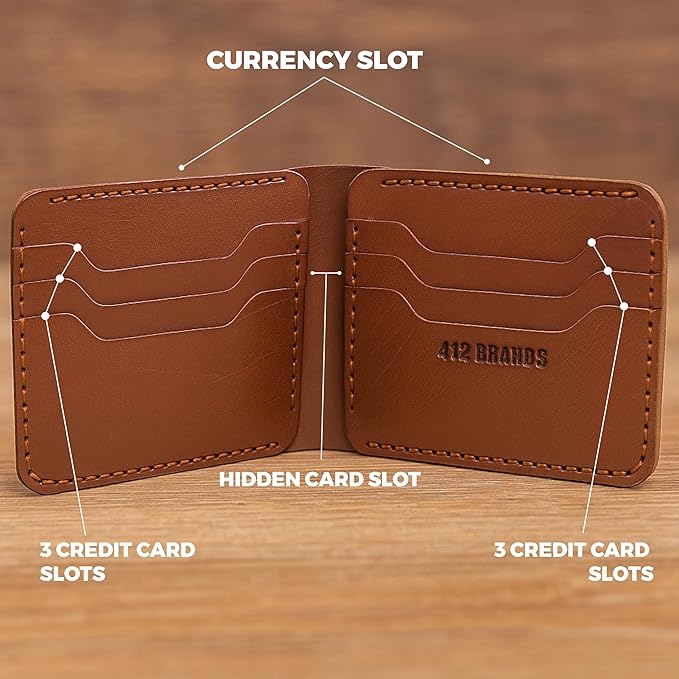 Genuine Leather Wallet for Men – Slim Bifold handmade mens wallet with ID Window & Card Slots Classic Minimalist Leather Wallet Gift (Brown)