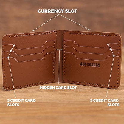 Genuine Leather Wallet for Men – Slim Bifold handmade mens wallet with ID Window & Card Slots Classic Minimalist Leather Wallet Gift (Brown)
