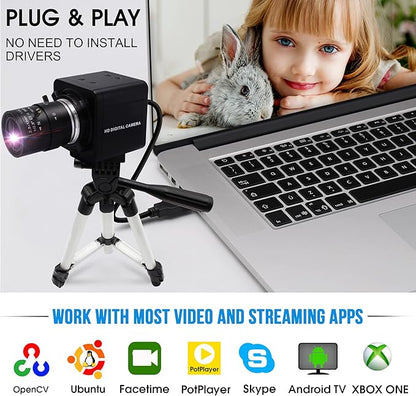 USB Camera 1080P High Speed 260fps 2.8-12mm 4X Optical Zoom Lens 2MP USB Webcam Manual Close up Zoom in and Out,UVC Computer Comference Golf Swing Camera for Raspberry Pi Windows Mac