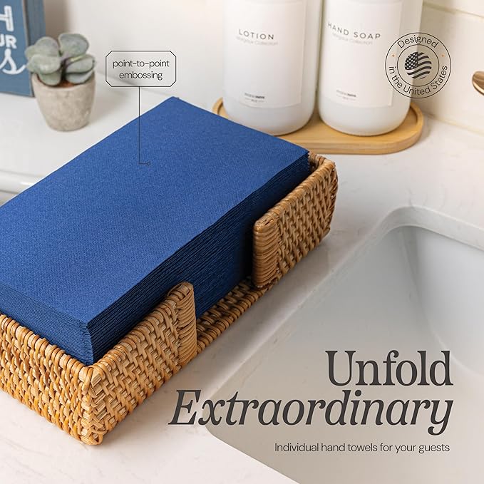 Disposable Dinner Napkins Blue Paper, [300 Pack] 12" x 17" 2-Ply Quilted Colored Blue Napkins For Wedding, Reception, Party Or Event