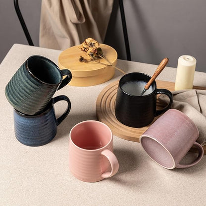 Ceramic Coffee mugs, 21 oz, Extra Large Mugs, Big Tea Cup, Large Handle, Pottery Mug, Big Belly, Transmutation Glaze，Wide Bottom, stripe pattern, Microwave & Dishwasher Safe. (Pink)