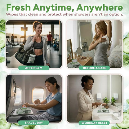 Deodorant Wipes for Women - Freshening Body Towelettes for Post-Workout, Travel, and Daily Deodorizing - On-the-Go Fresh Scent Cleansing Wipes, 120 Count (2 Pack)