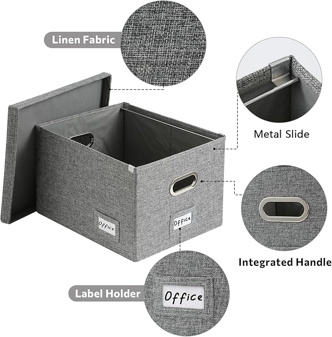 File Organizer Collapsible Storage Box for Office File Box with Lids Document Organizer for Office and Home Easy Slide Durable Hanging File Box (Gray)