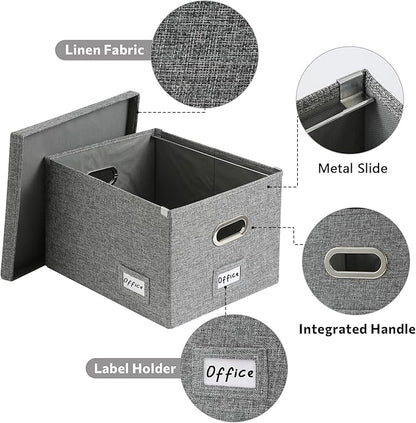 File Organizer Collapsible Storage Box for Office File Box with Lids Document Organizer for Office and Home Easy Slide Durable Hanging File Box (Gray)