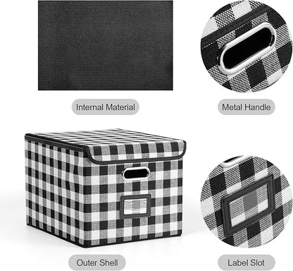 Collapsible File Box with Lid & Plastic Slide - Hanging Document Organizer for Office/Home, 14.96x12.6x10.83 Inch,Decorative Home File Bin,Black and White Lattice, 1 Pack