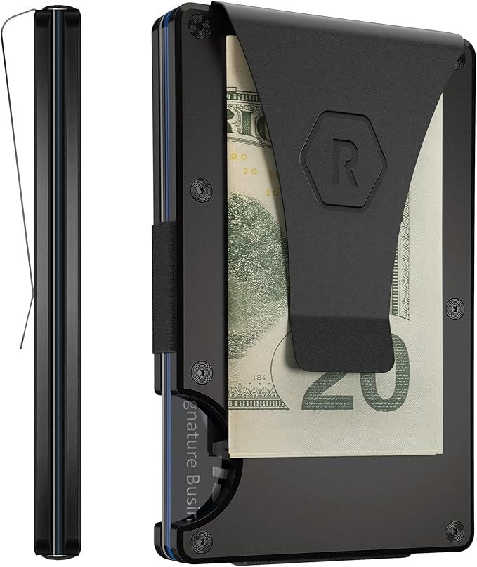 The Ridge Wallet - Slim Minimalist Compact Wallet and Card Holder| RFID Protected Front Pocket Wallets | Integrated Money Clip | Royal Black
