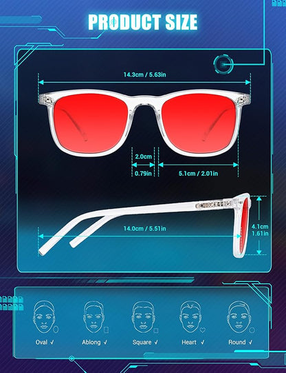 TIJN Sleep Glasses for 99% Blue Green Light Blocking Red Lens for Computer Gaming Screen Fatigue UV Protection
